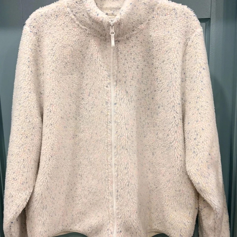 J. Crew Womens Confetti Flecked Cozy Sherpa Zip Jacket Coat XL B#1